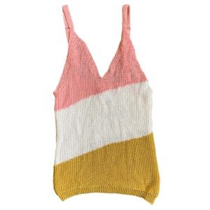 Forever 21 Contemporary Knit Tank Pink White Yellow Gold XS Womens